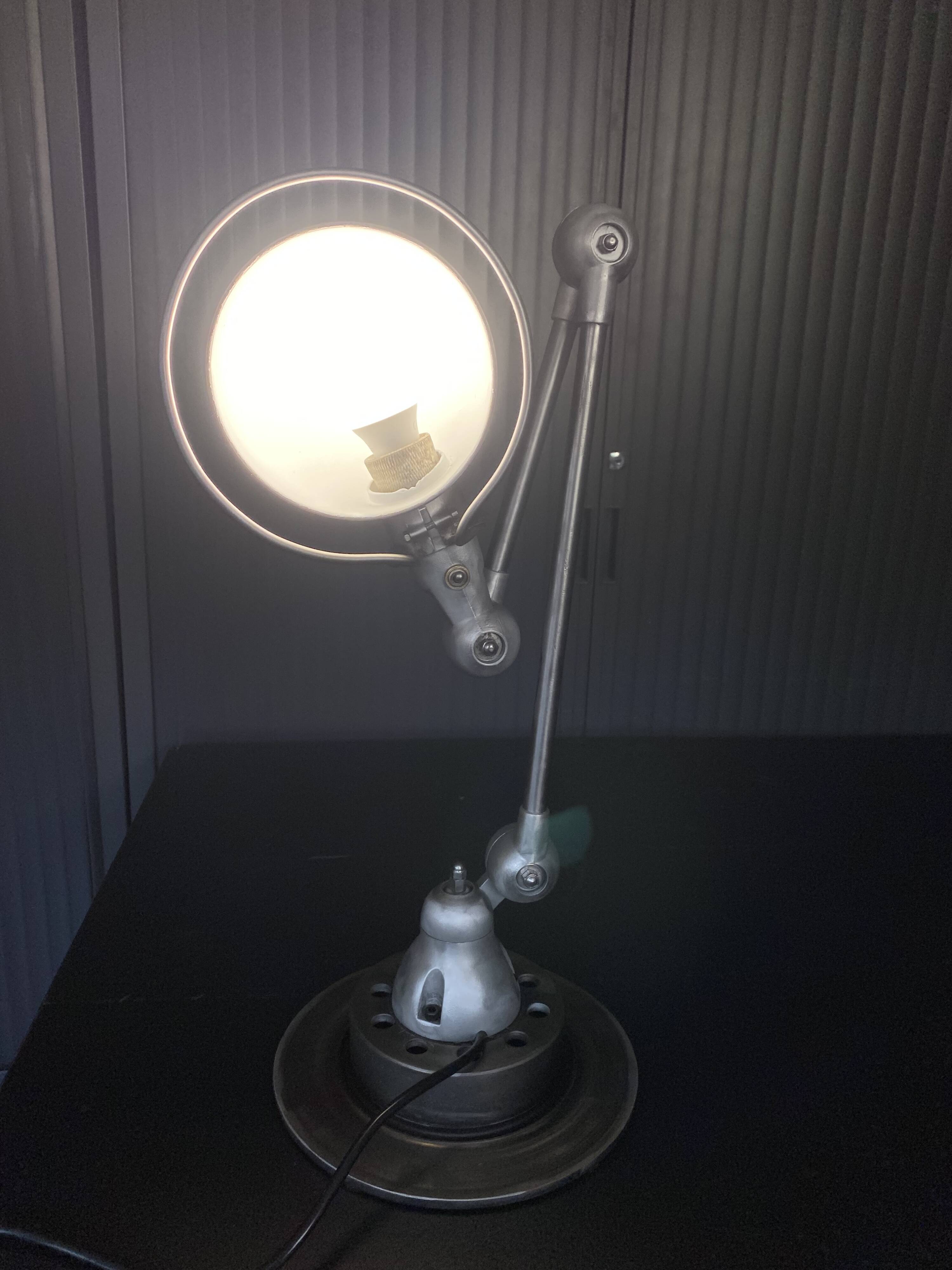 Jieldé lamp with 2 arms, clear matte varnish, industrial vintage.