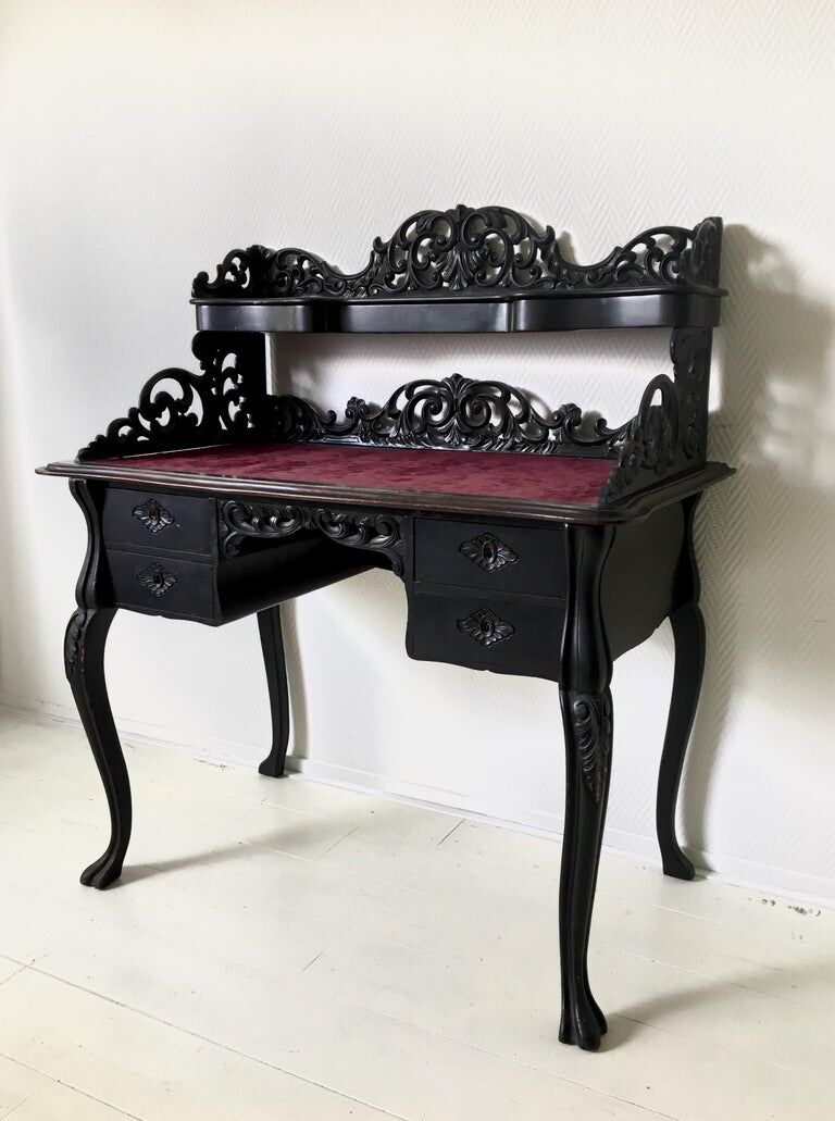 Elegant Victorian Black and Red Desk, Writing Table, Secretaire