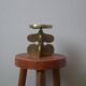 Brutalist brass candle holder, golden metal chandelier, vintage Scandinavian design.