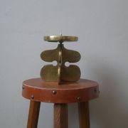 Brutalist brass candle holder, golden metal chandelier, vintage Scandinavian design.