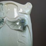 Gustav de Bruyn Fives Art Nouveau Floral Vase Green Pink Barbotine 20cm Numbered