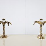 Pair of brass flower table lamps, 1970s