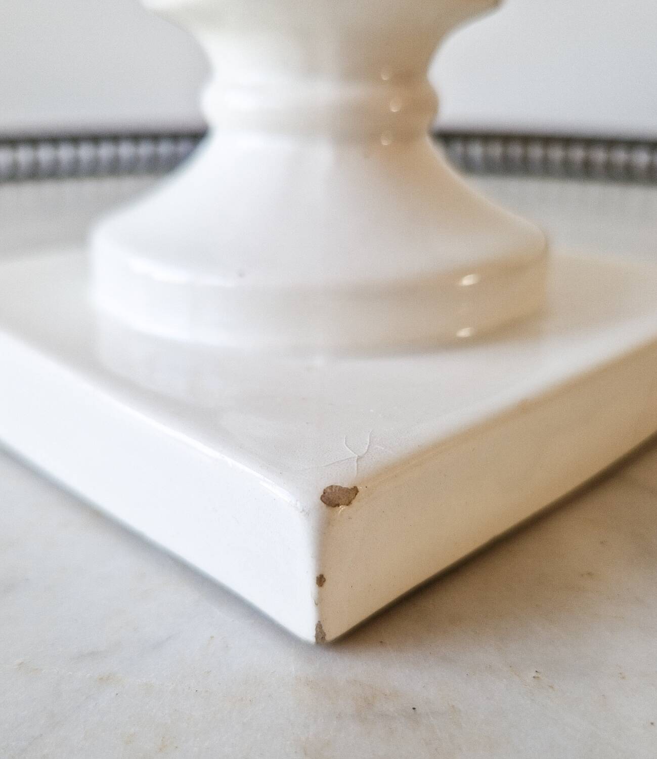 Large vintage white earthenware Medici vase