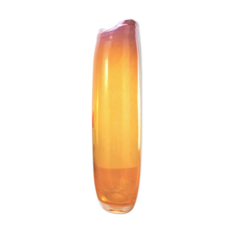 Large orange scroll vase, hand-blown for L'Oca Nera (Italy)