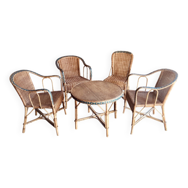 Salon de jardin en rotin vintage