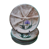 4 plates with compartments Vallauris decoration thistles