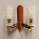 Danish double wall light in teak, brass and crystal glass.