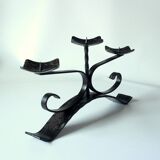Handmade wrought iron candle holder, 3 arms, vintage