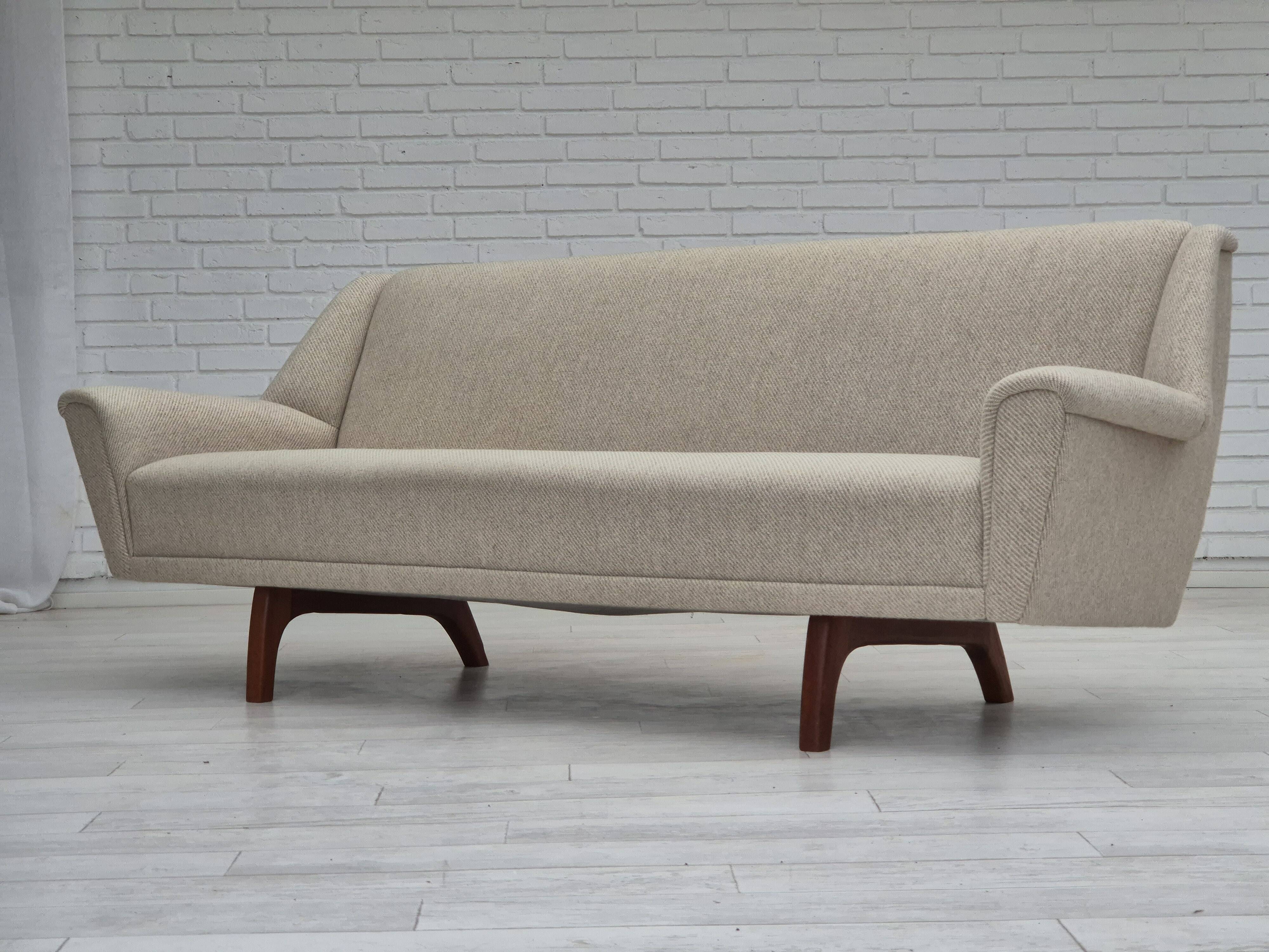 1970s, Danish 3 seater sofa, original condition, wool, teak wood.