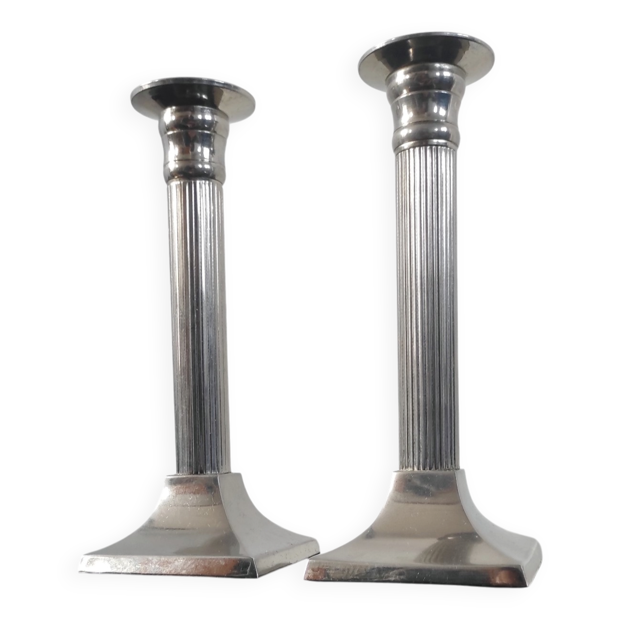 Pair of vintage silver column candlesticks