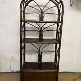 Etagère bibliothèque vintage en rotin et bambou