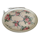 Oval resin tray with rose and ribbon pattern