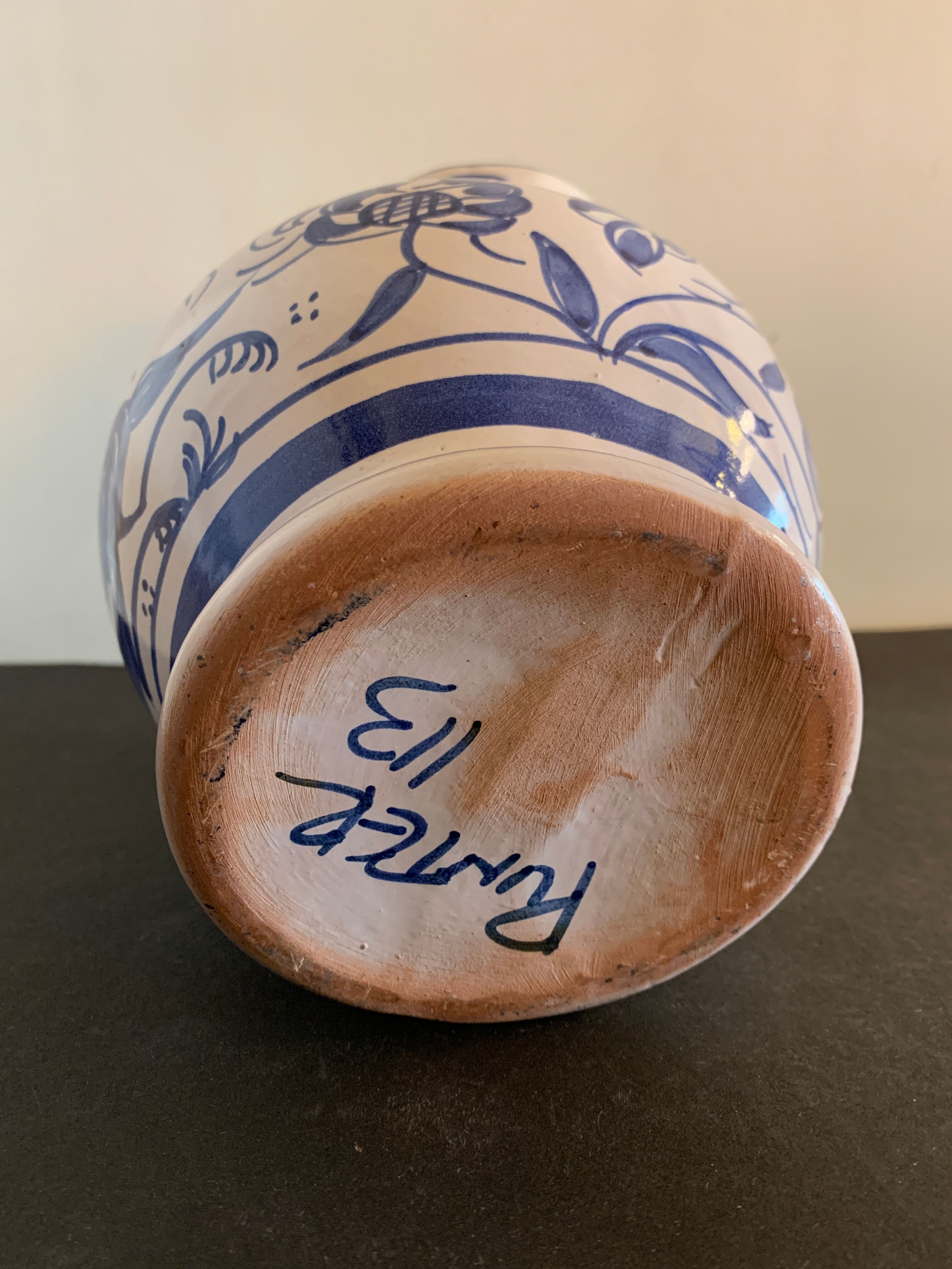 Domingo Punter blue ceramic pitcher, Teruel, 1960