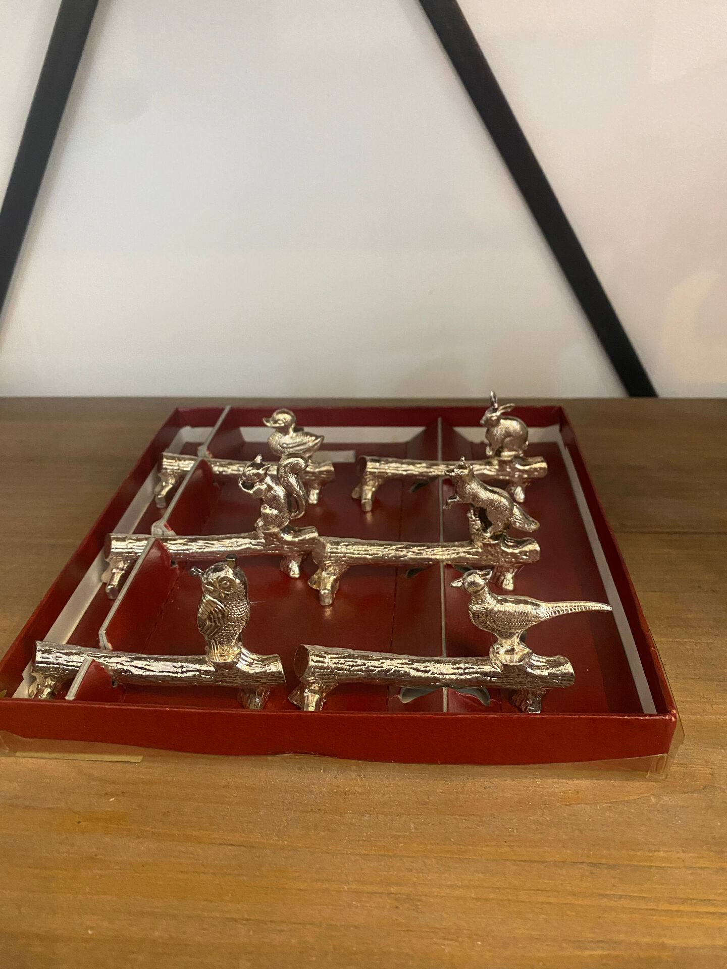 Lot de 6 porte-couteaux vintage en métal argenté – Décor animaux sur b