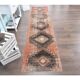 1960s orange geometric Turkish hand-knotted runner rug 81x337