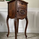 Bedside table / bedside table in veneered wood, molded and carved with foliage Louis XV style