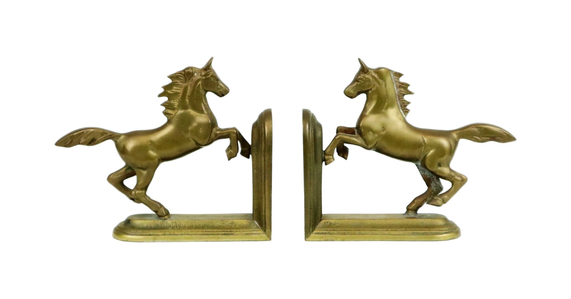 Brass prancing horses bookends figurines vintage copper 1970s