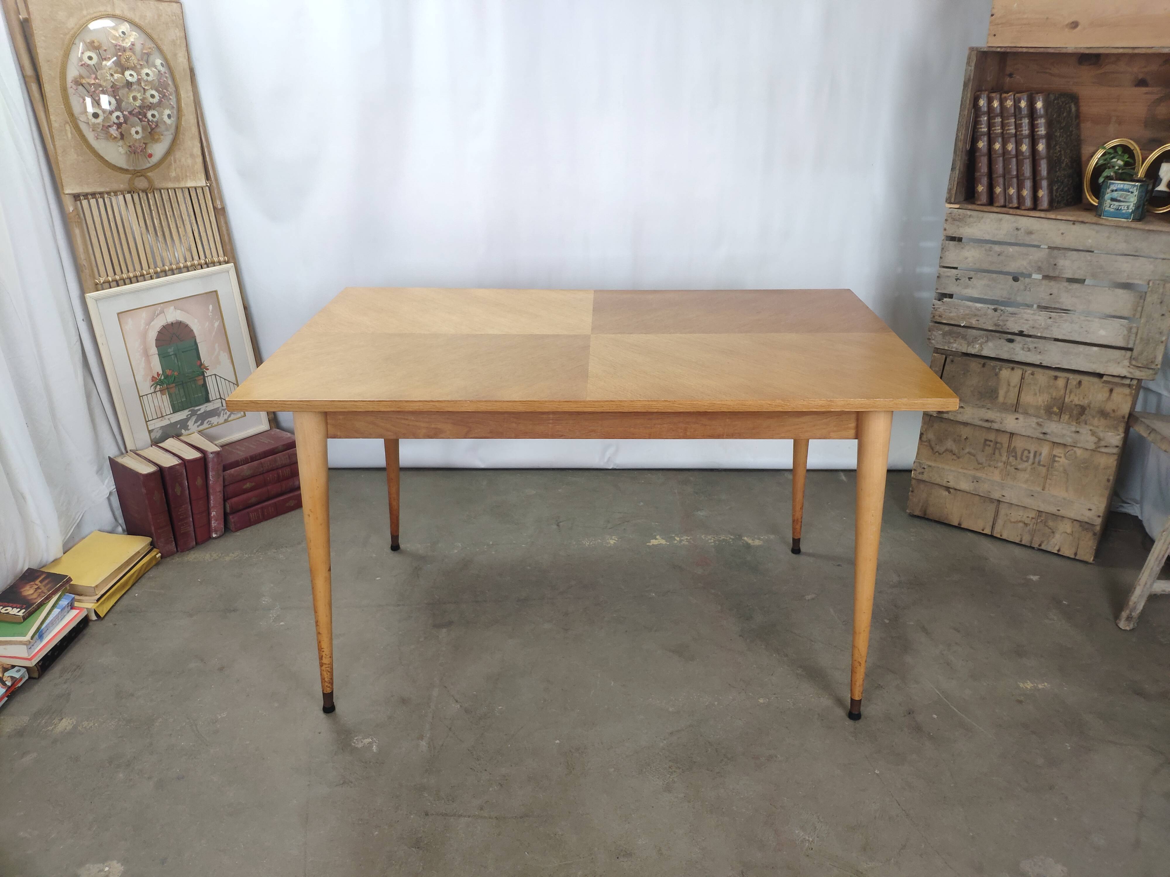 Dining table light oak foot vintage compass