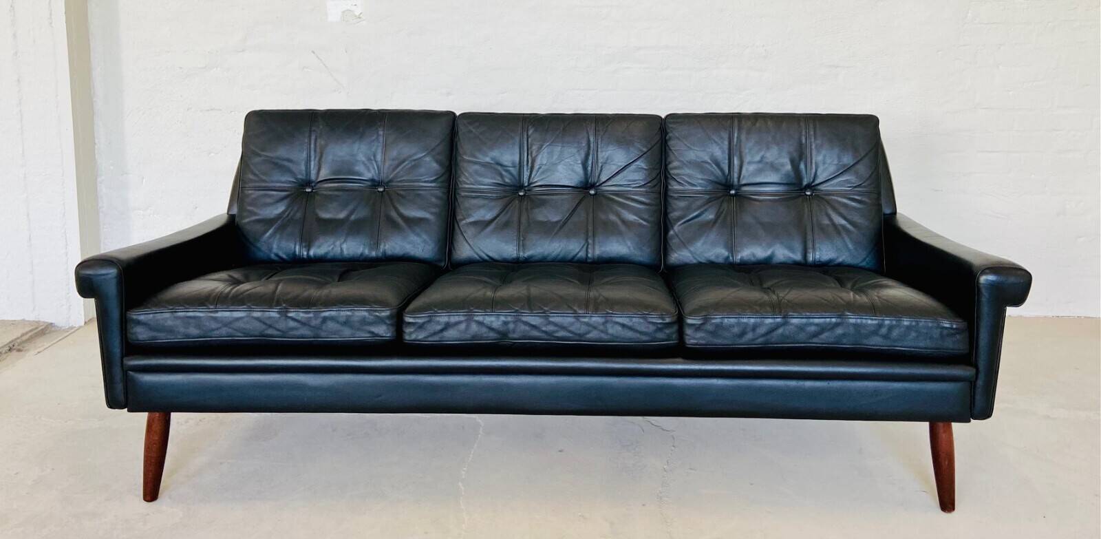 Vintage Danish retro Svend Skipper 3 person sofa in black leather 1960s