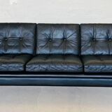 Vintage Danish retro Svend Skipper 3 person sofa in black leather 1960s