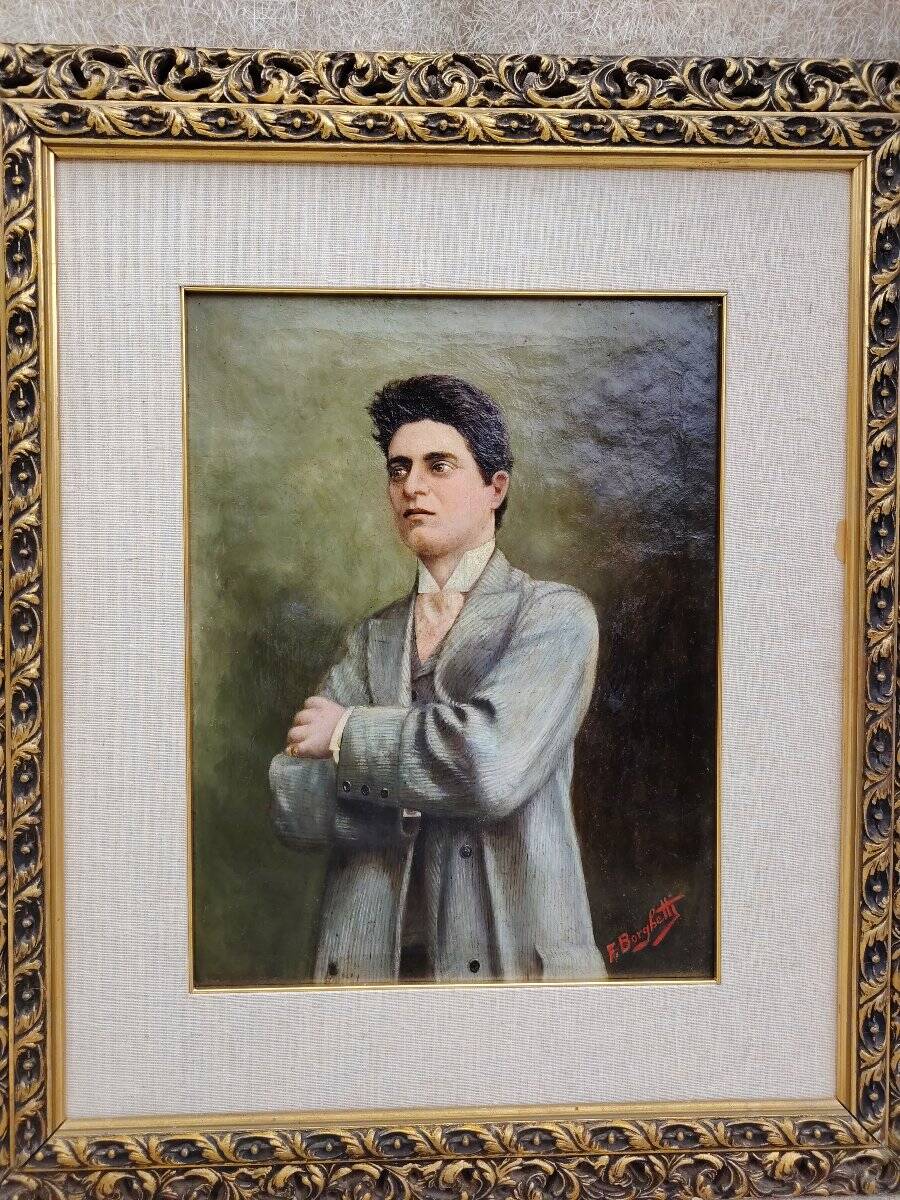 Oil painting on canvas by Pietro Mascagni, composer from the early 1900s.