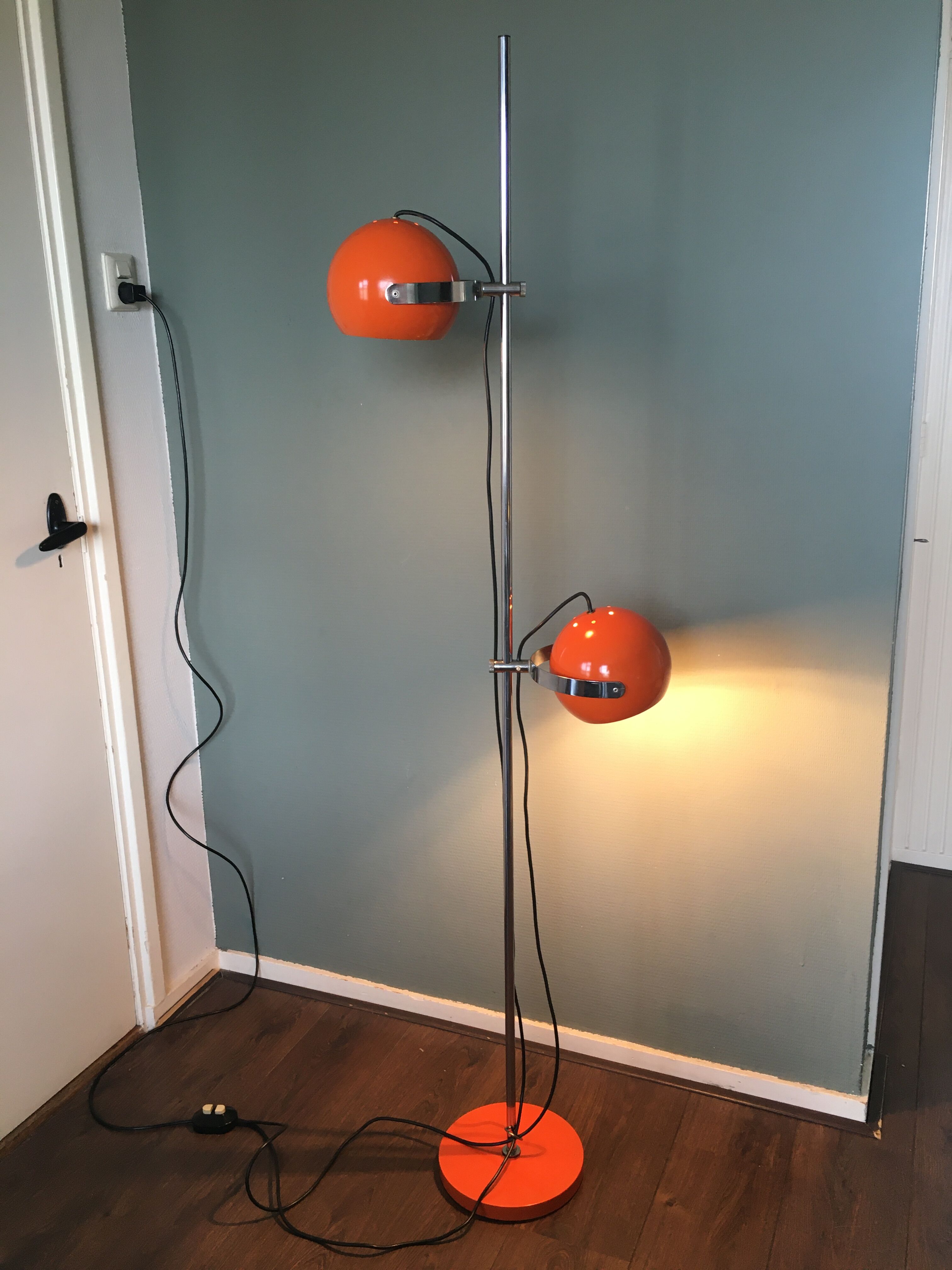 Chrome plated and orange steel floor lamp, 1960s