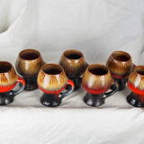 Seven large brown, black and red volcanic free-form mugs - Vallauris, Fat lava - 60s / 70s
