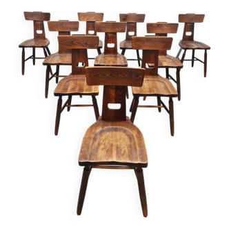 Chaises de salle à manger vintage brutalistes à dossier en T de style Pierre Chapo