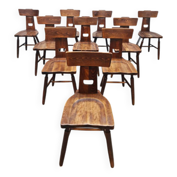 Vintage brutalist T-back dining chairs Pierre Chapo style