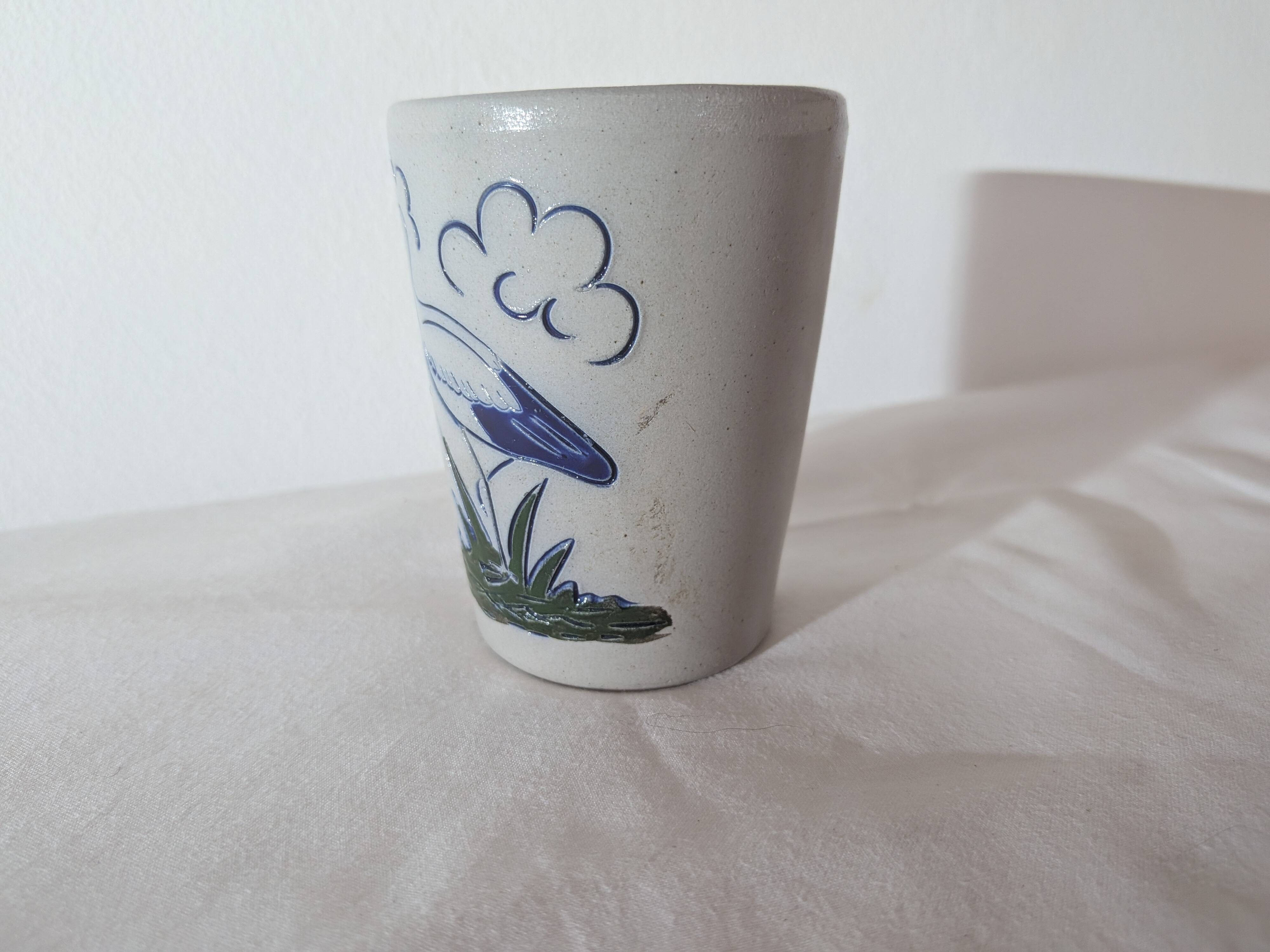 Gobelet vintage Fortuné Schmitter - Beschdorf - décor cigogne blanche