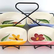 Basket of 4 vintage ceramic aperitif bowls from France, 1950s.