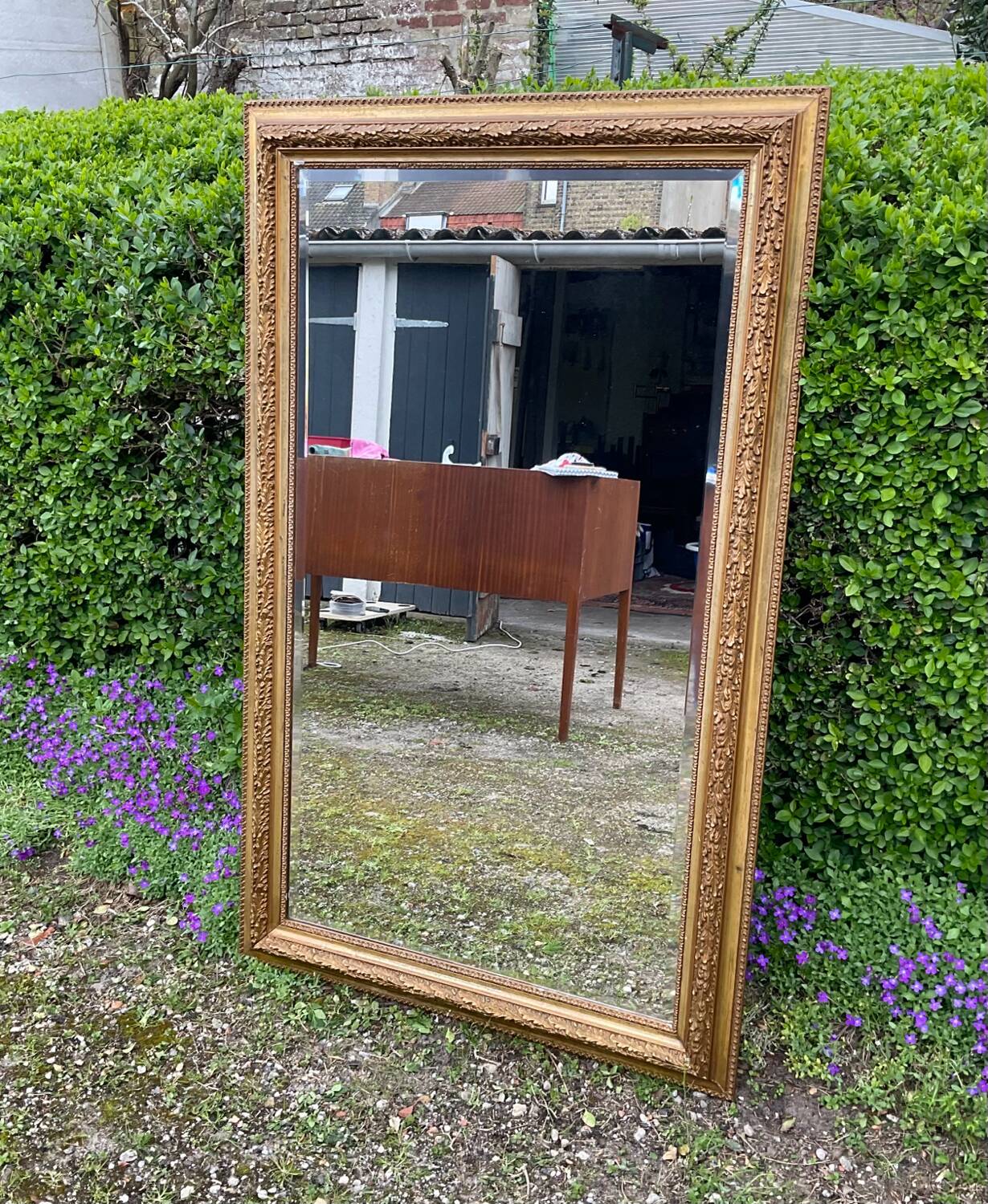 Old plastered and gilded wooden mirror 138x84