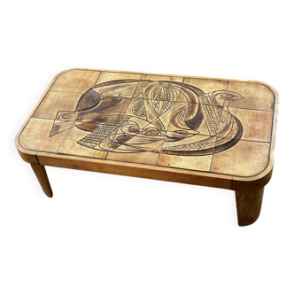 Table basse Raymonde Leduc modèle "Colombe" Vallauris 1960
