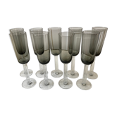 Set of 9 champagne flutes in smoked glass 70s