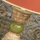 Large vintage sculptural lamp from the 60s/70s – olive green ceramic & very fine fibres.