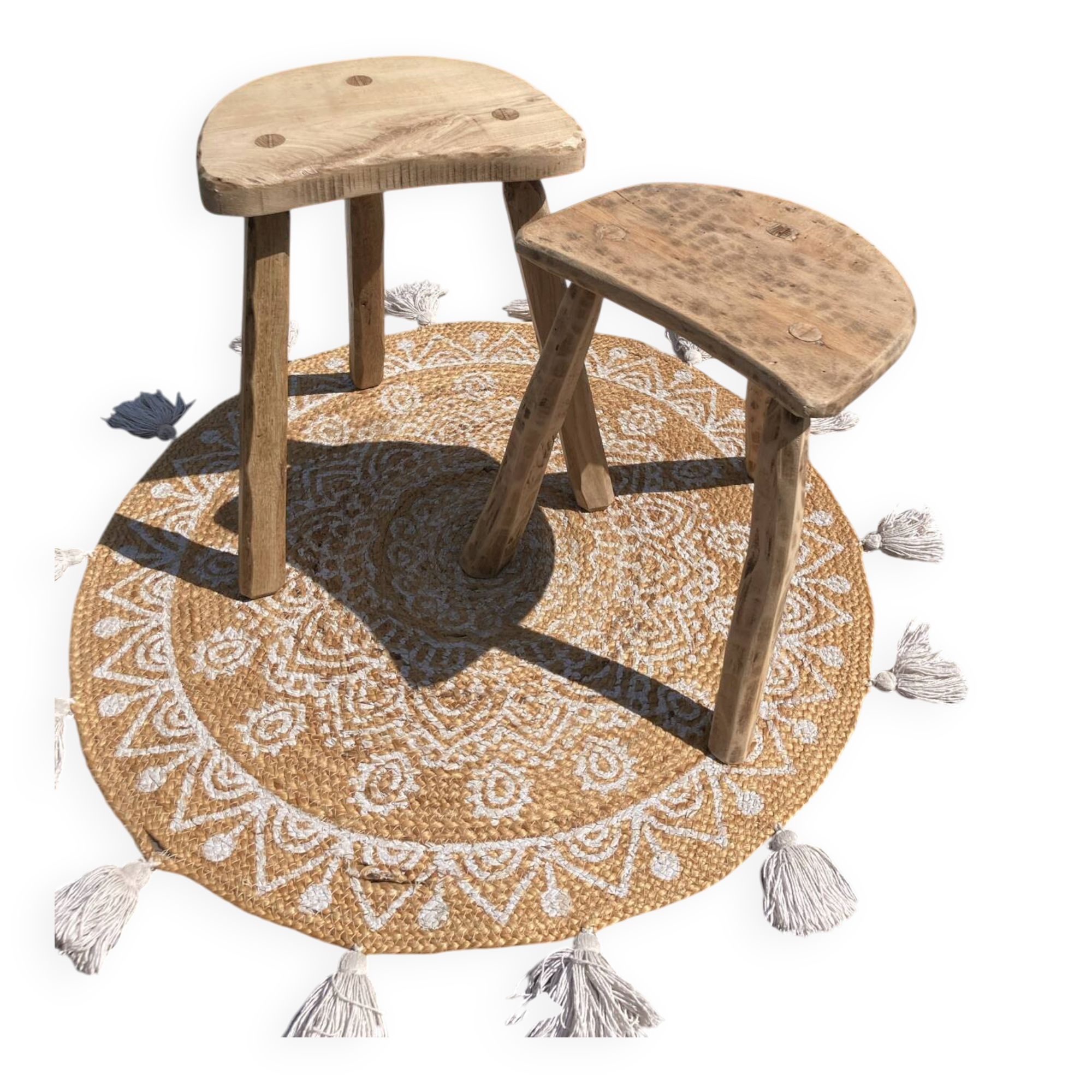 Set of 2 stools brutalist tripod oak/beech