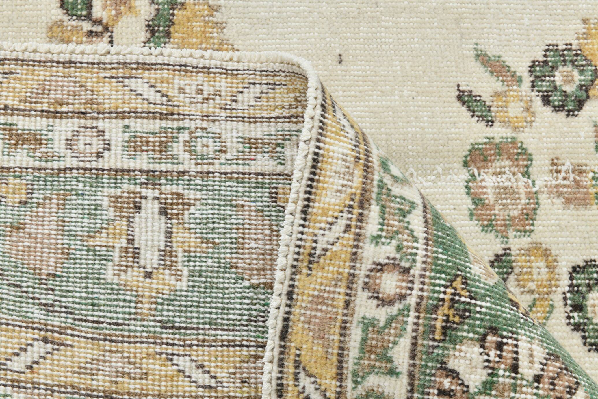 6x10 Beige & Green Geometric Pattern Anatolian Vintage Rug, 185x296 Cm