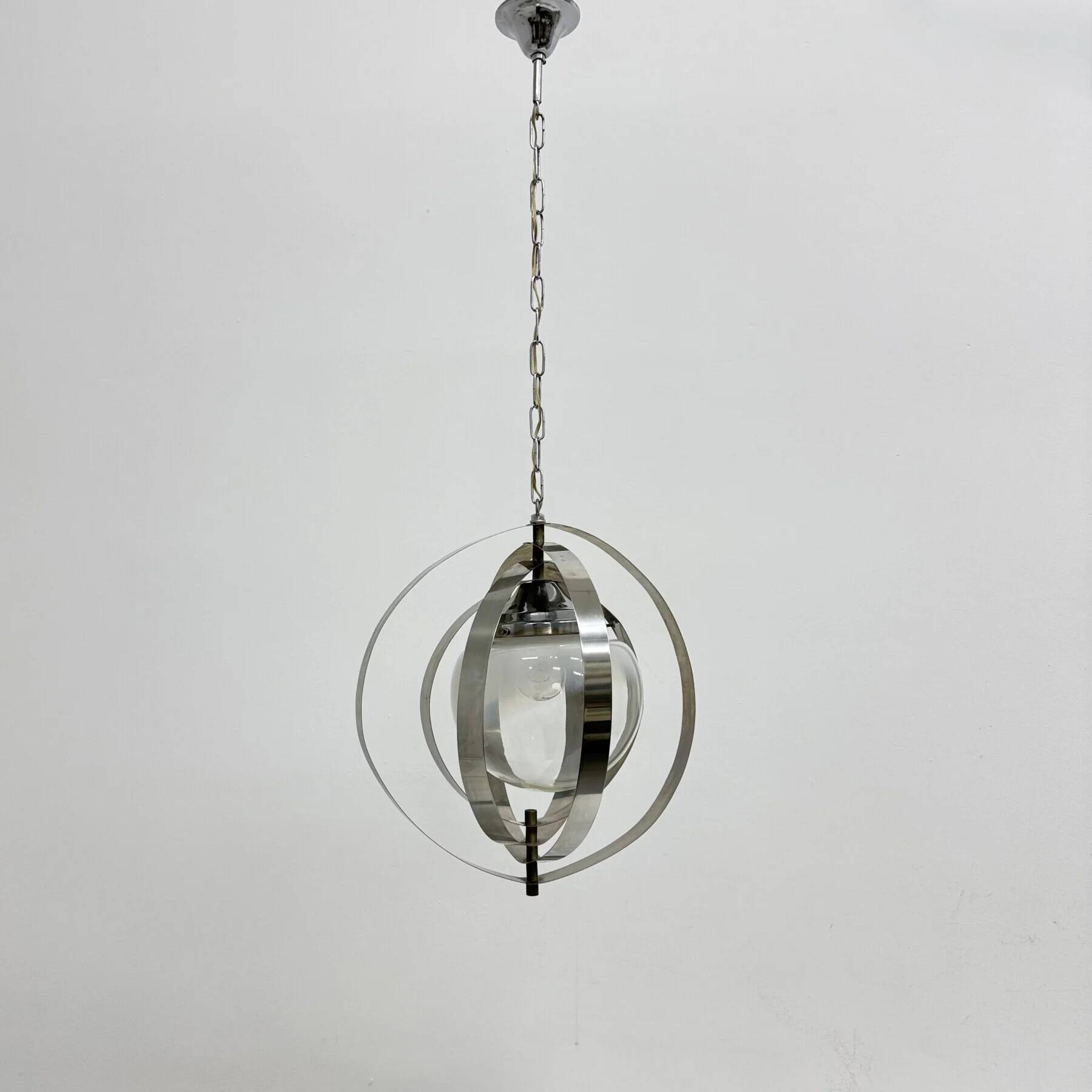 Mid-century glass sphere hanging pendant glass lamp design 1970’s space age Italy