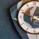 Vintage silent wall pendulum clock from the 60s asymmetrical "Striped blue white ocher"