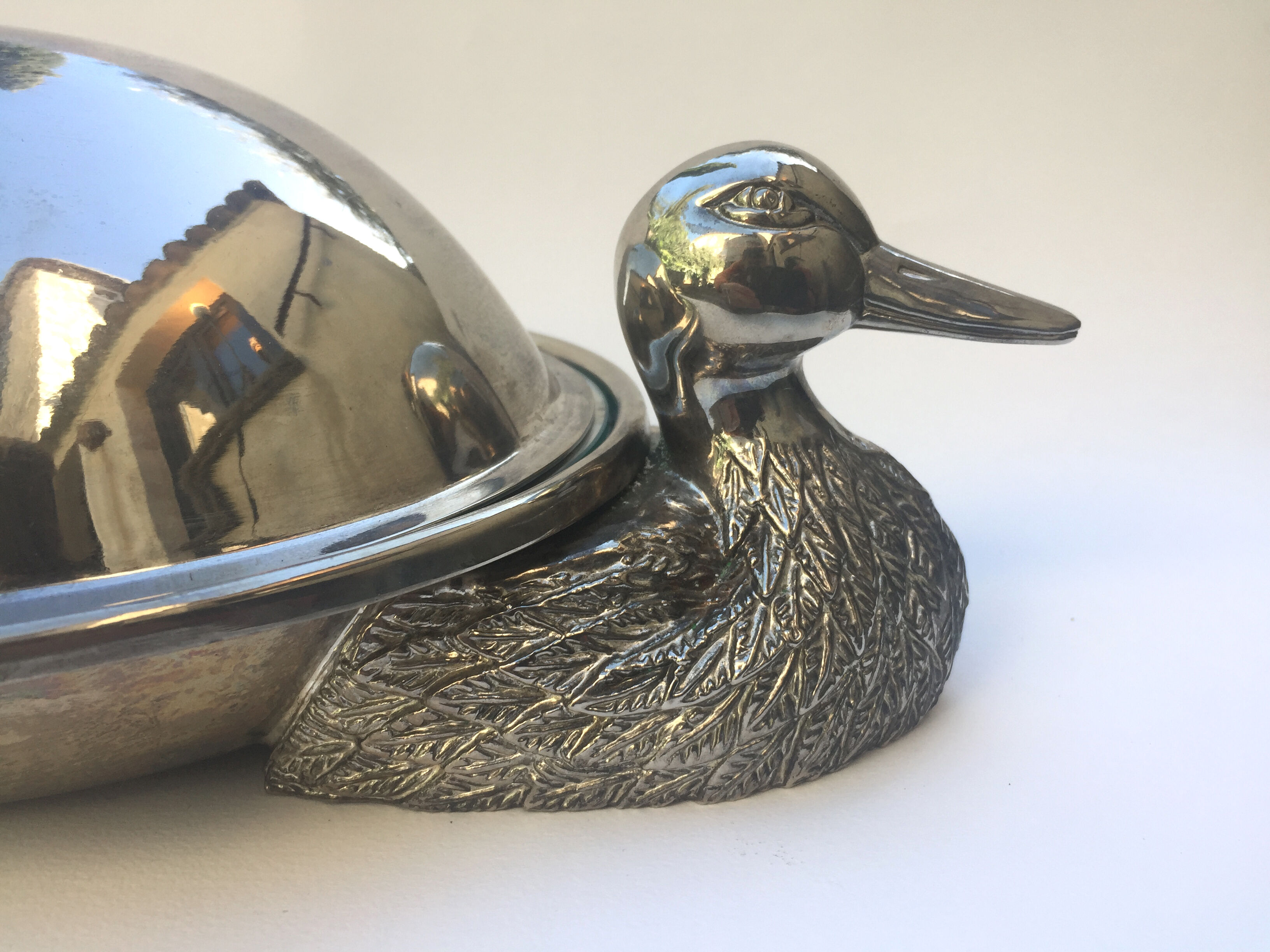 Serving dish foie gras silver metal