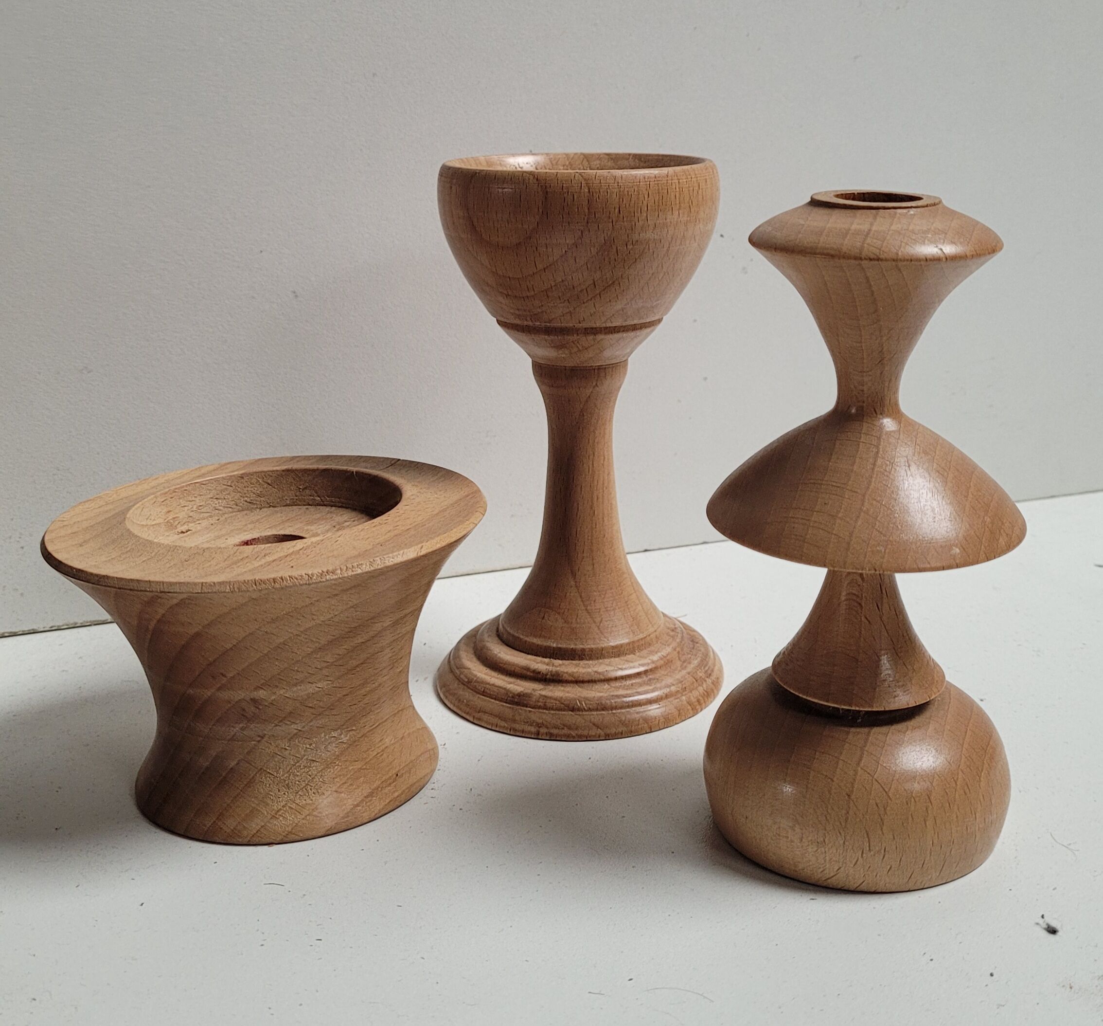 Trio wooden candle holders