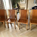 Solid elm and leather chairs - Luigi Gorgoni - Roche Bobois 1980s