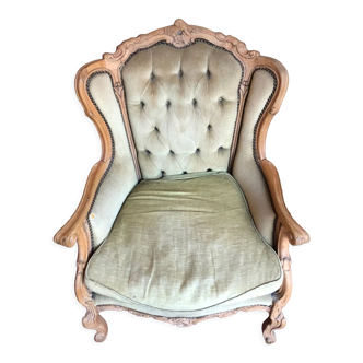 Fauteuil style baroque en velours vert