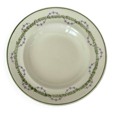 Assiette creuse Longwy terre de fer polychrome violet et vert modèle L