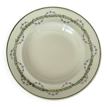 Hollow plate Longwy ironstone polychrome purple and green model L