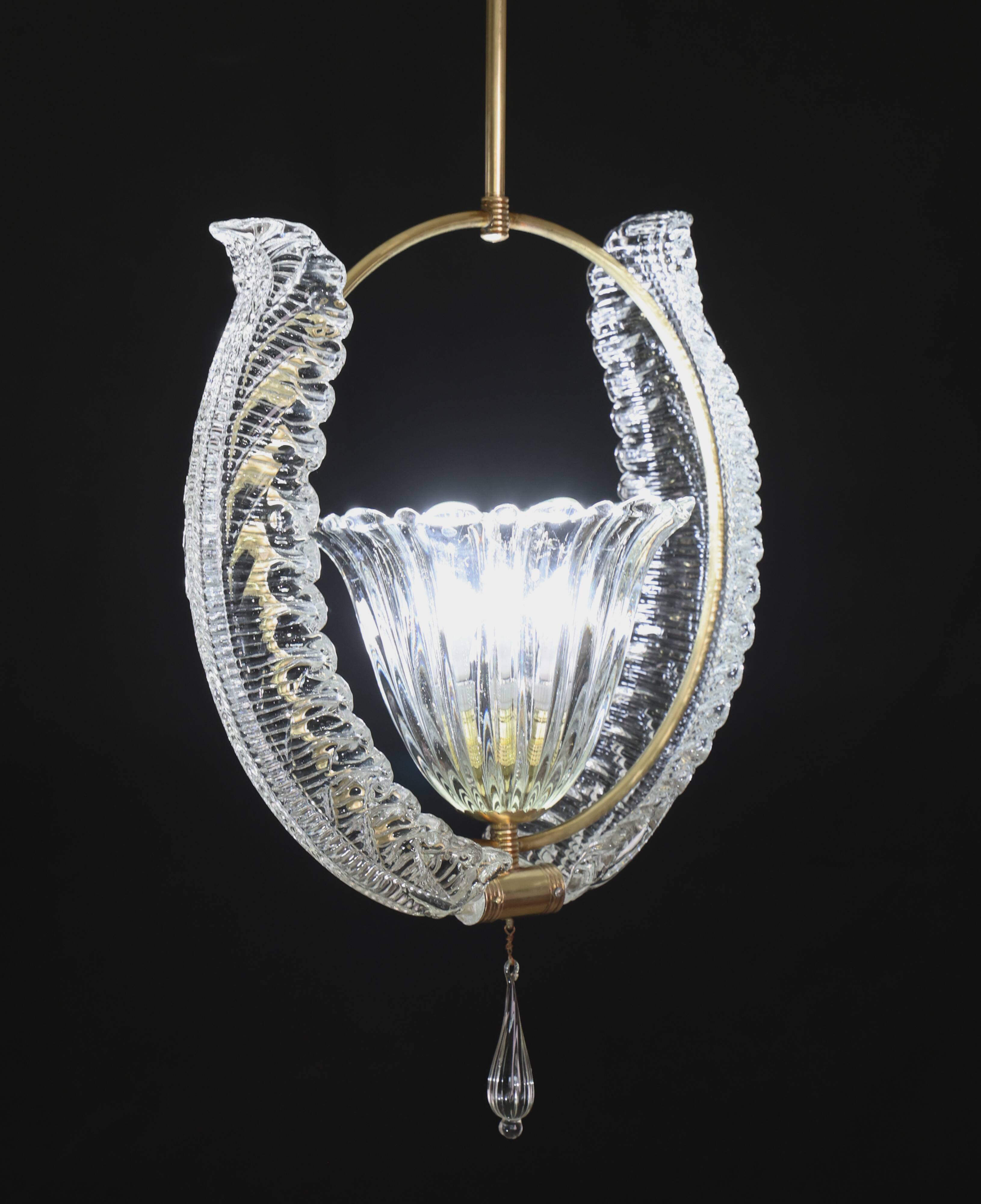Amazing Murano Glass Art Deco Pendant Chandelier by Ercole Barovier, 1940s