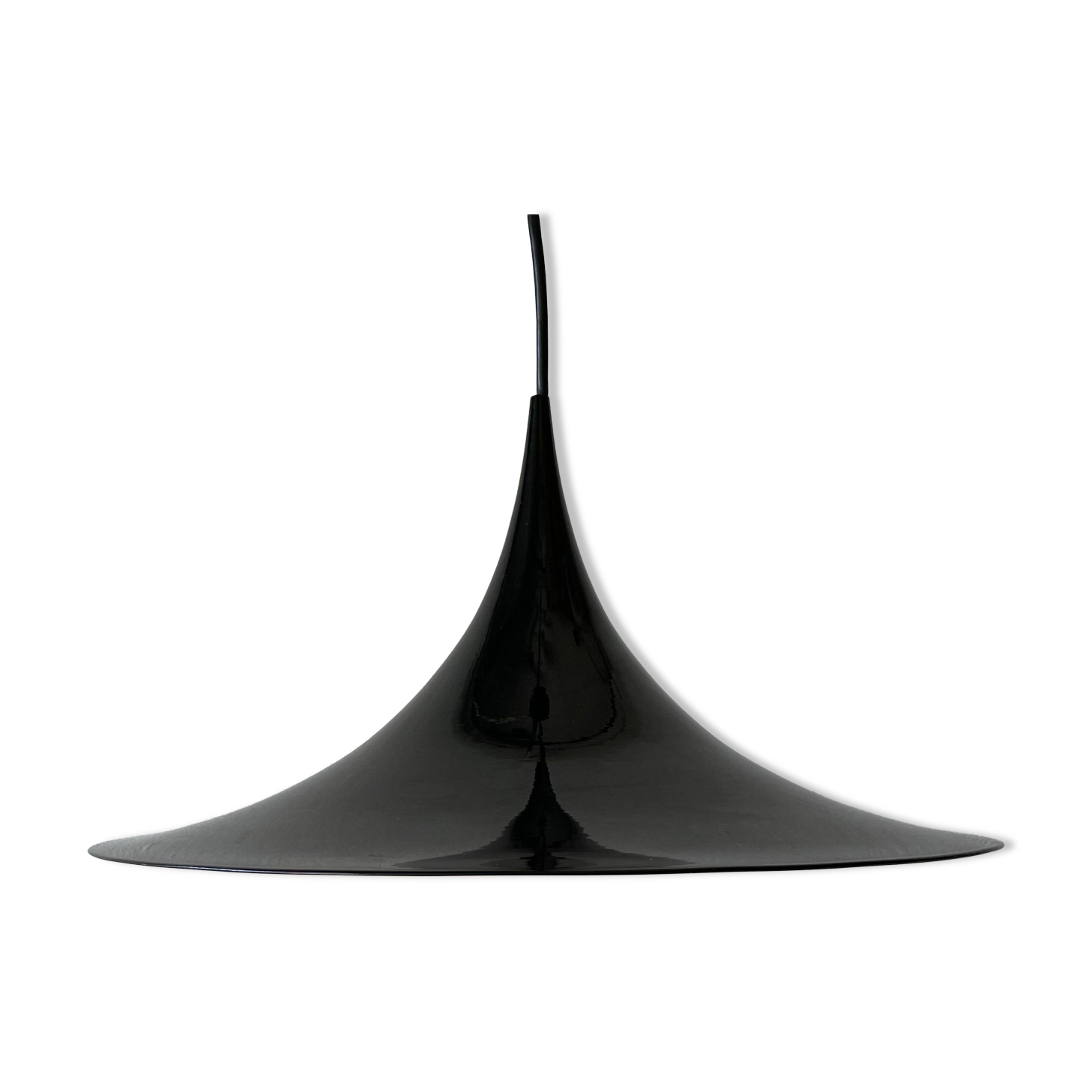 Black metal pendant lamp with trumpet design, 1960s, Italy.