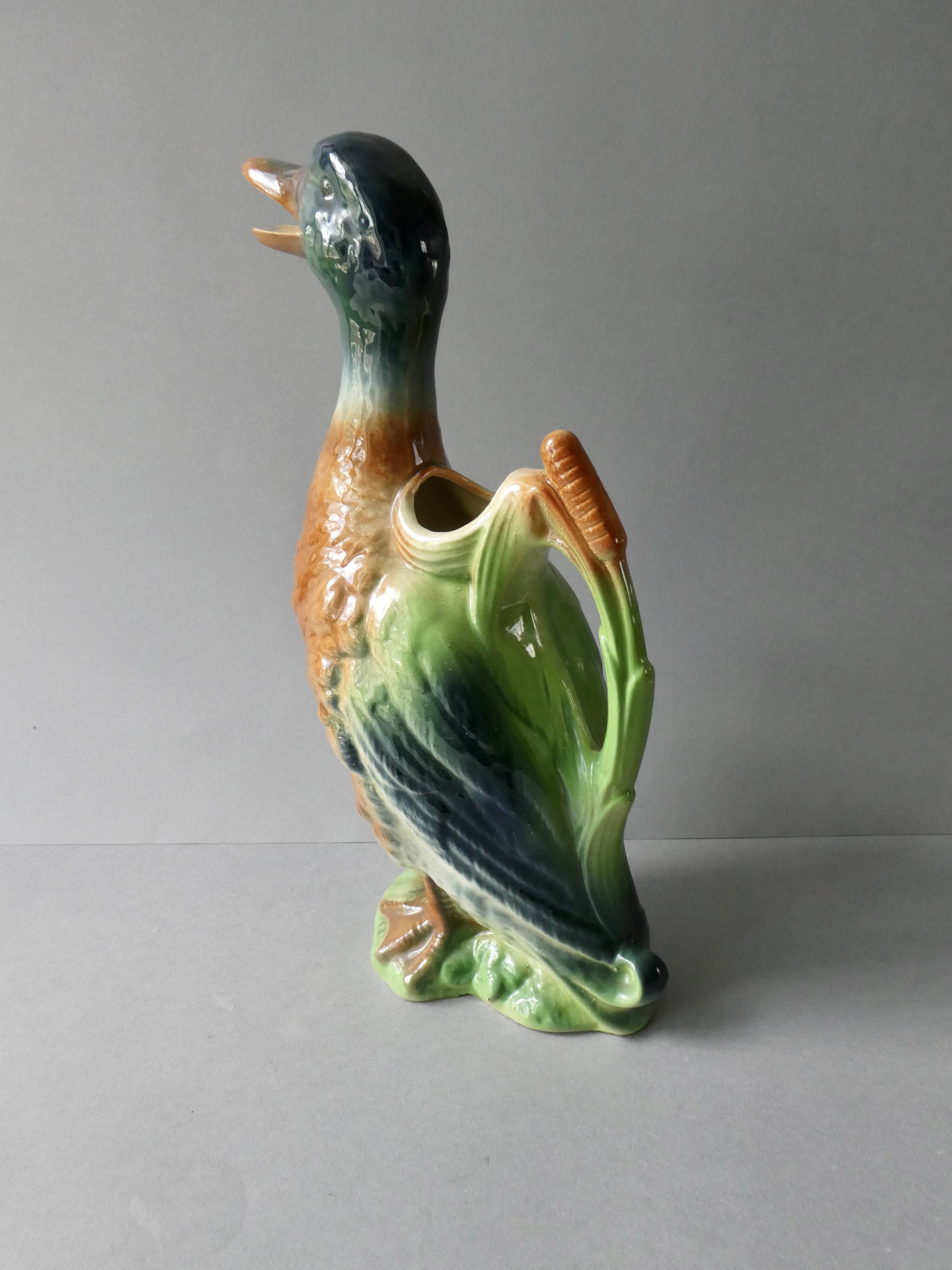 Duck pitcher in slip, Saint Clément France, 1960s