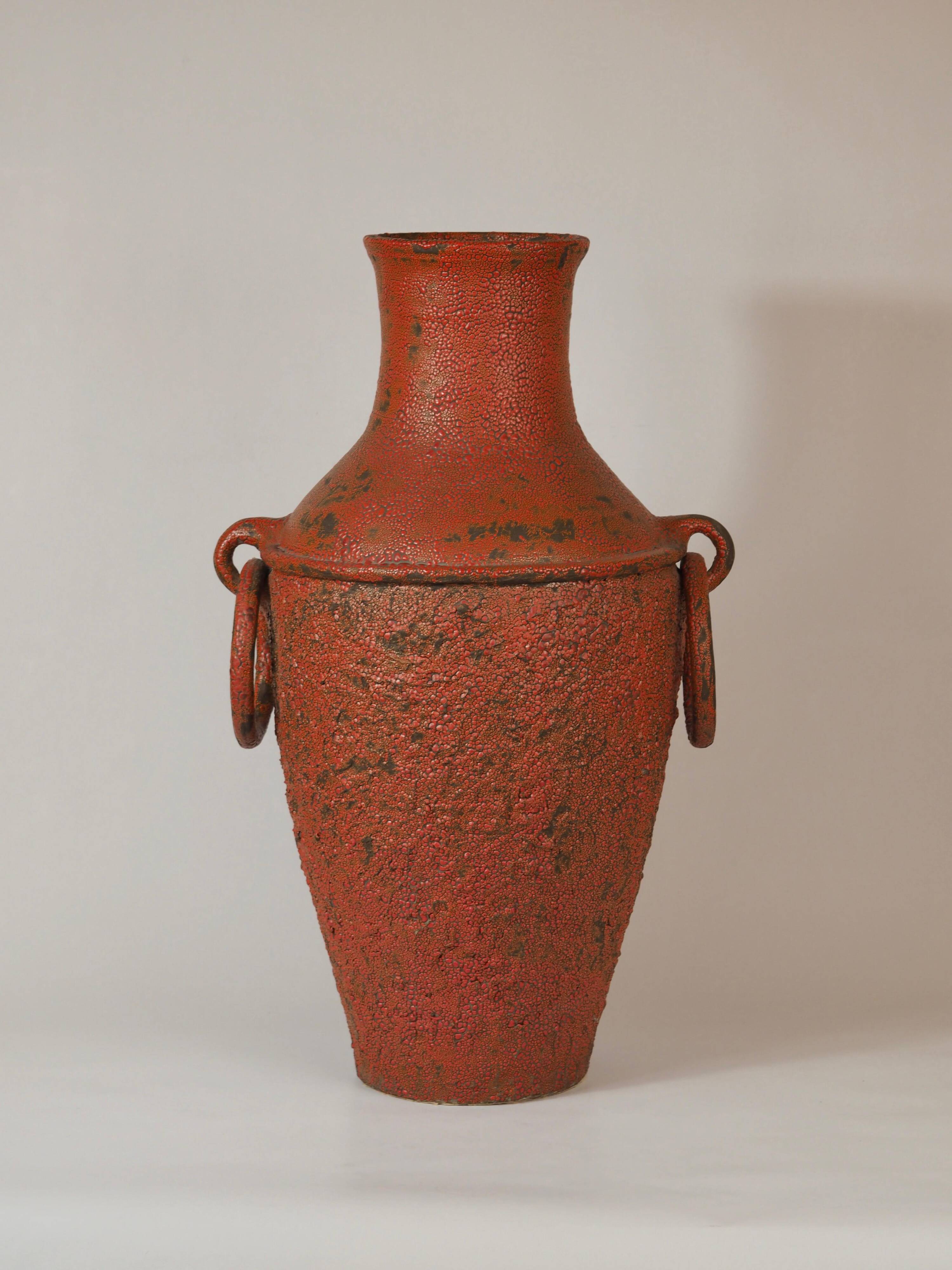 Monumental sun vase "Fat Lava" from the mid-century, with a rare movable ceramic handle handmade.