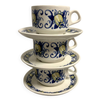 Vintage set of 3 Villeroy & Boch cups with saucers Cadiz model for Clacquesin